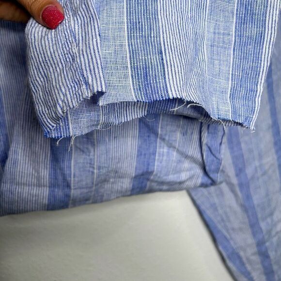 C&C California Women’s Blue Striped Linen Raw Hem Pull On Pants Size M Pockets - Picture 6 of 8